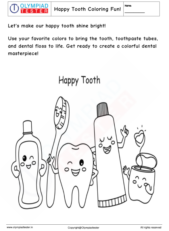 Happy tooth colorg worksheet olympiad tester
