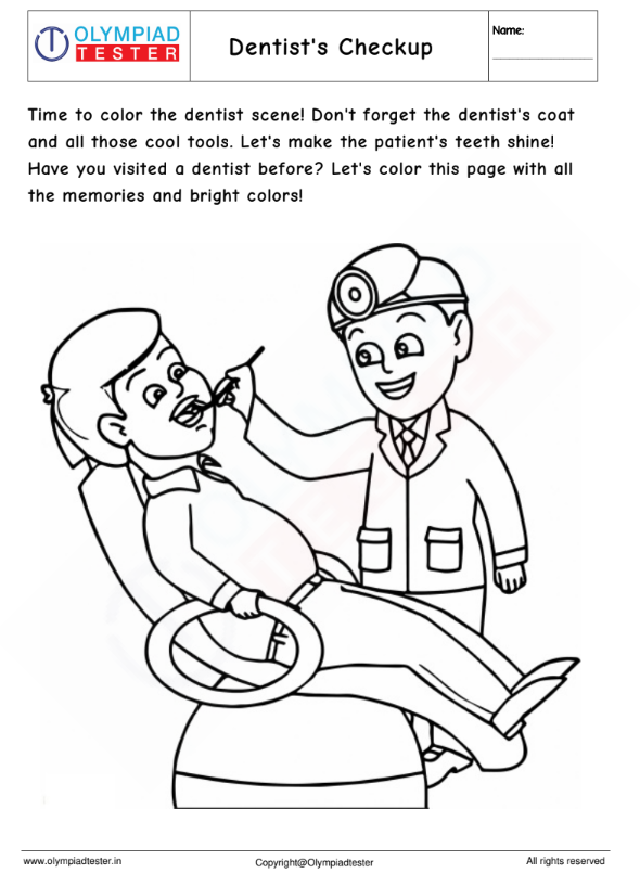 Community helpers worksheet dentist colorg page olympiad tester