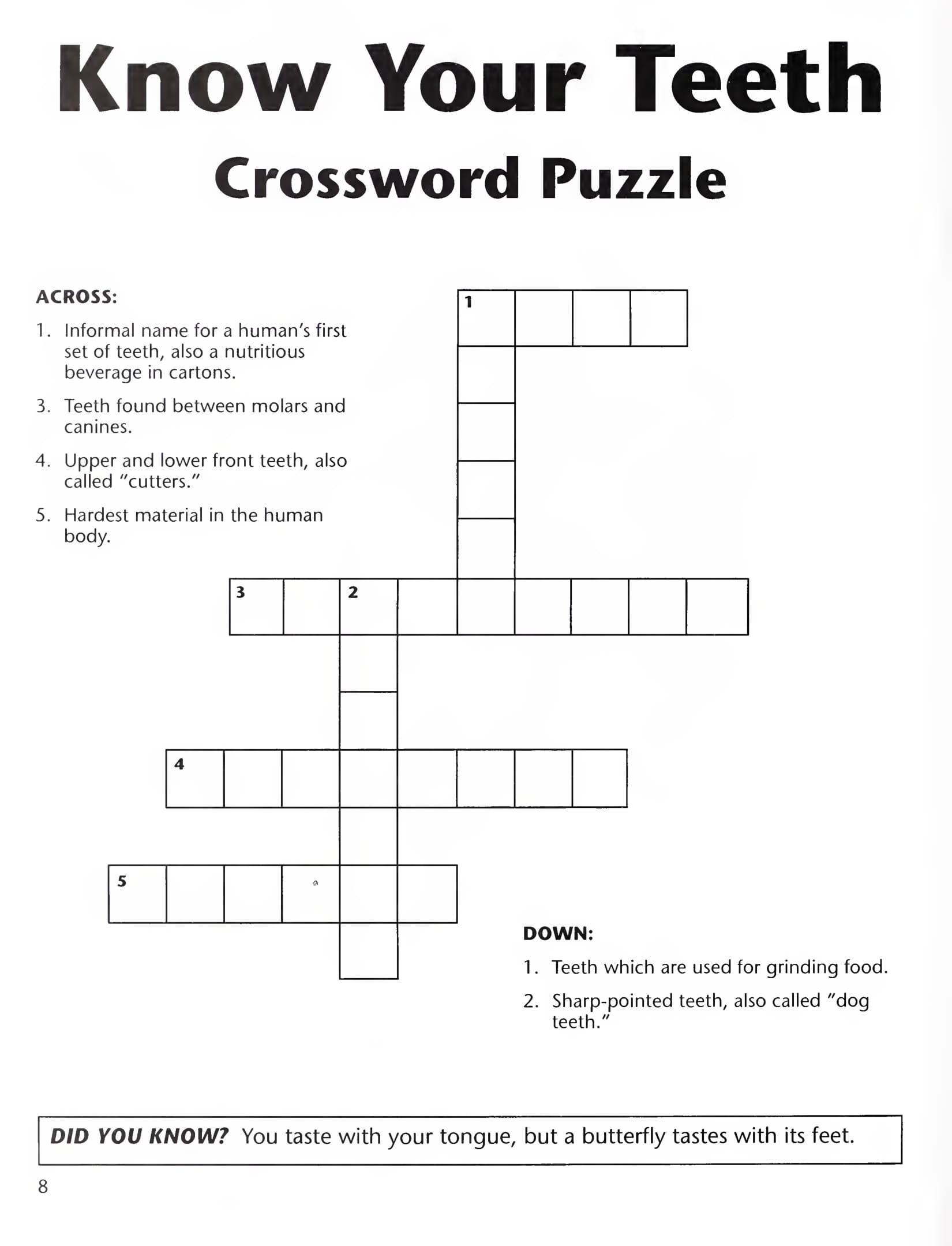 Know your teeth crossword puzzle free printable puzzle games