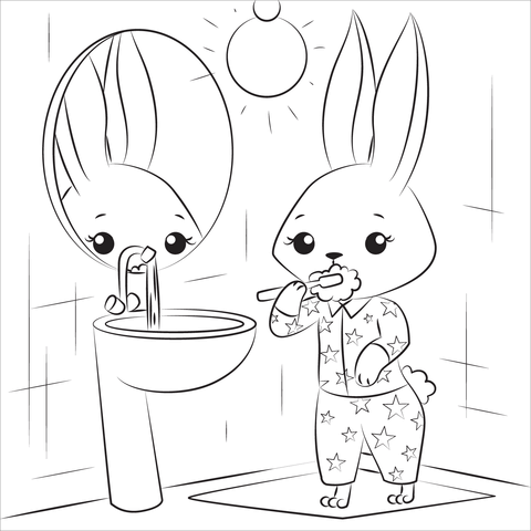Bunny brushing teeth coloring page free printable coloring pages