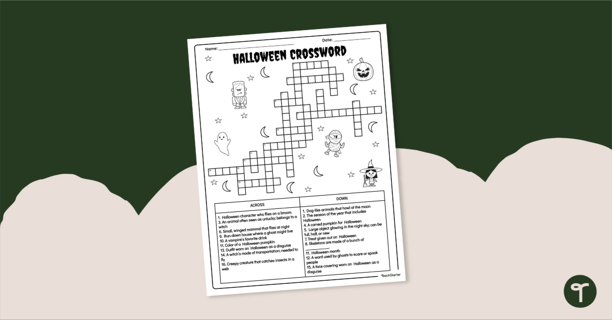 Halloween crossword puzzle teach starter