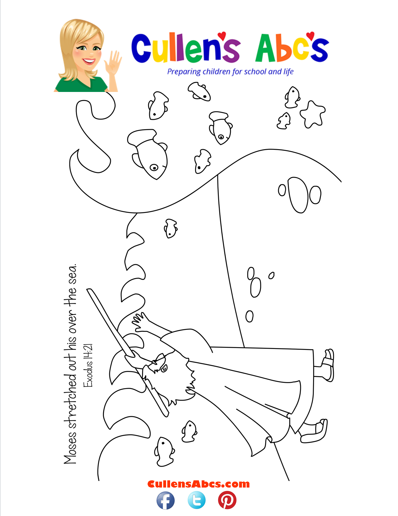 Bible memory verse coloring page parting of the red sea free childrens videos activities