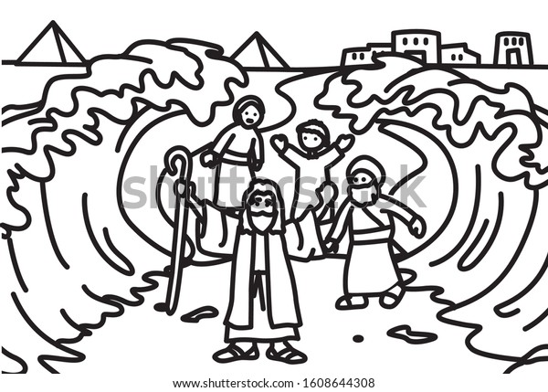 Happy moses parting red sea coloring stock vector royalty free