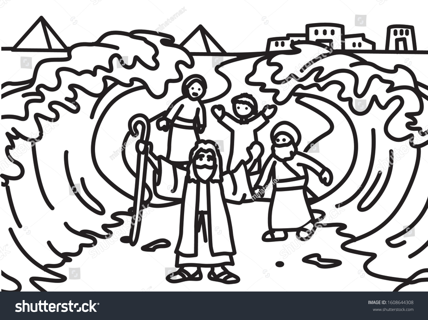 Happy moses parting red sea coloring stock vector royalty free