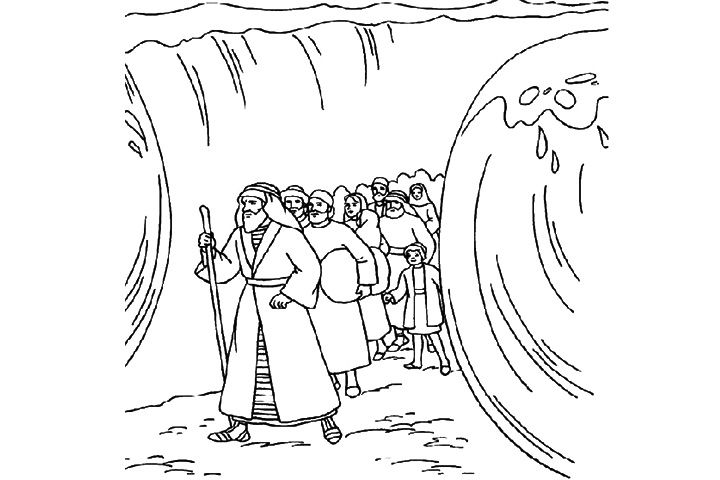The coloring sheet shows moses parting the red sea when the egyptian sunday school coloring pages bible coloring pages crossing the red sea
