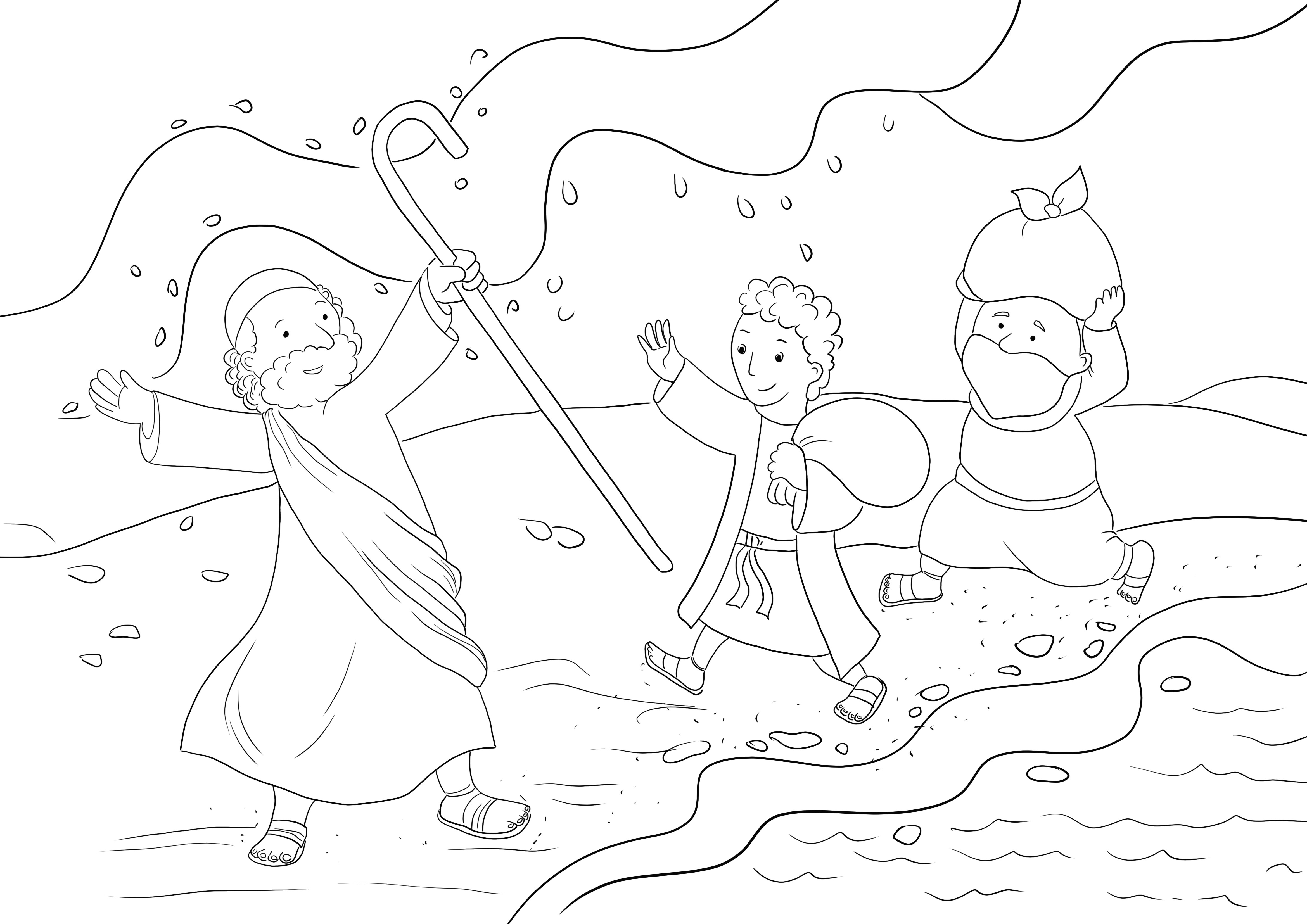 Here is a free printable of israelites cross the red sea sheet to color easily