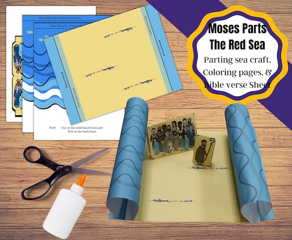 Printable moses parts the red sea craft coloring pages and bible verse sheet in kjv exodus from egypt crafts