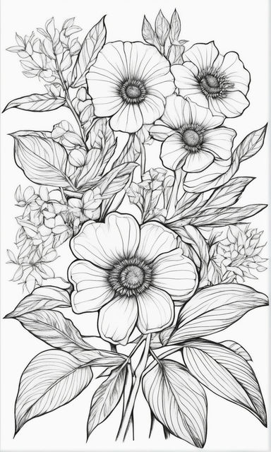 Line art hurbs parts flowers