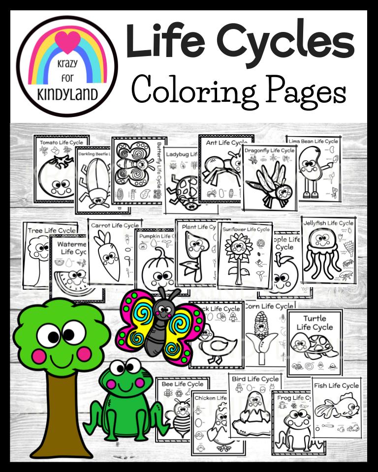 Life cycle coloring pages booklet plant parts garden animals insects spring
