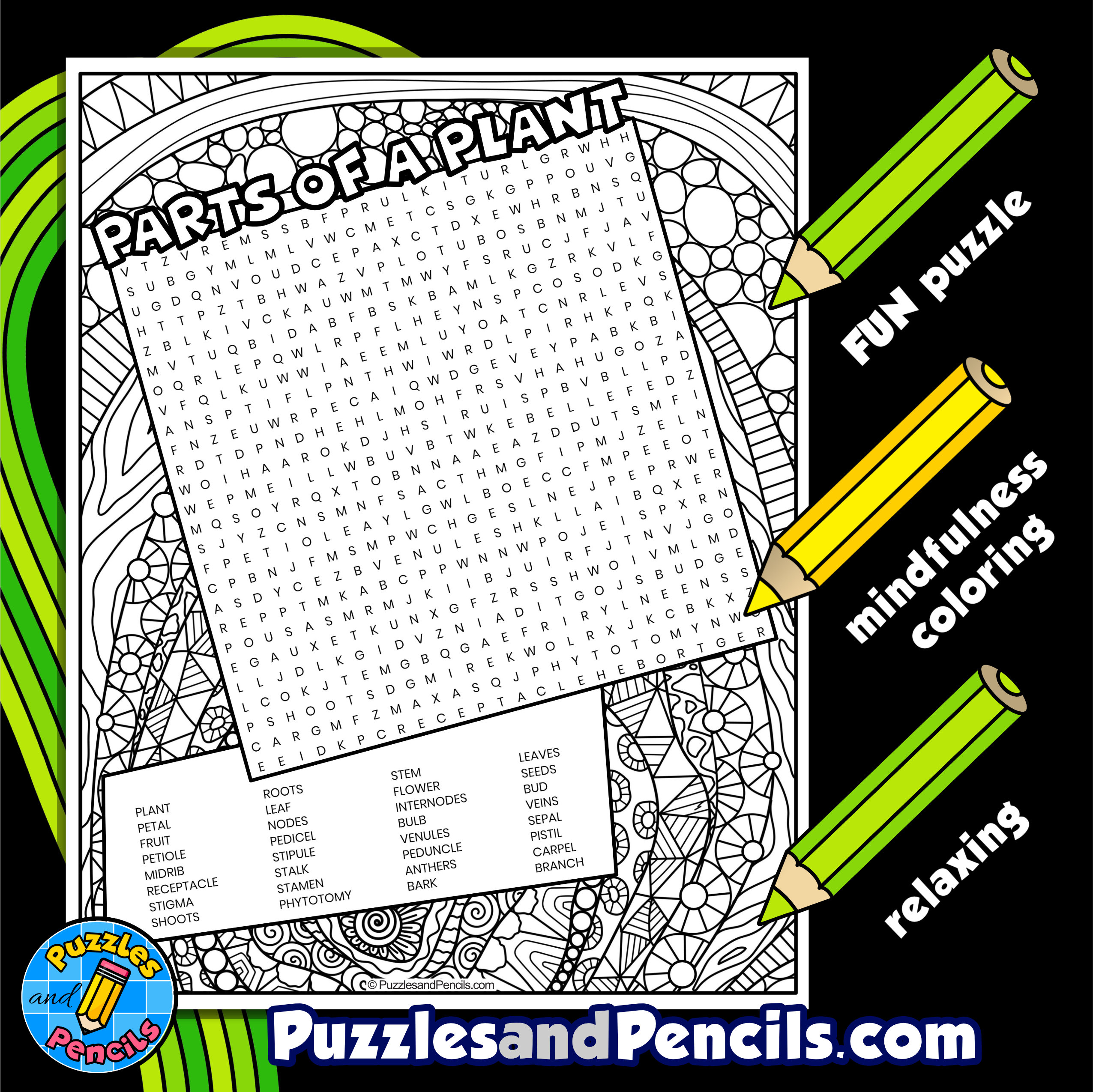 Parts of a plant word search puzzle with coloring plant biology wordsearch made by teachers