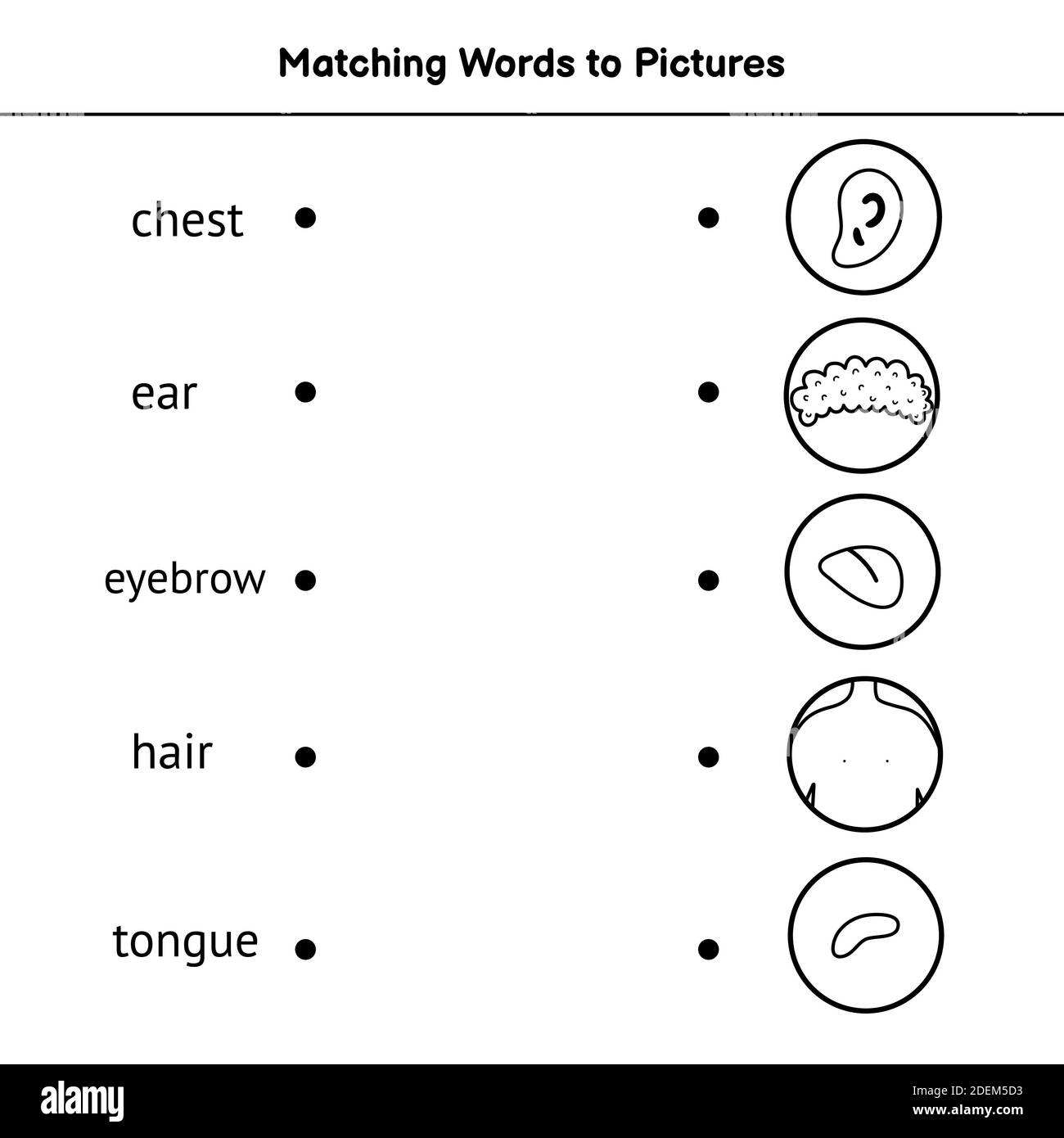 Match the words to pictures black and white coloring page stock vector image art