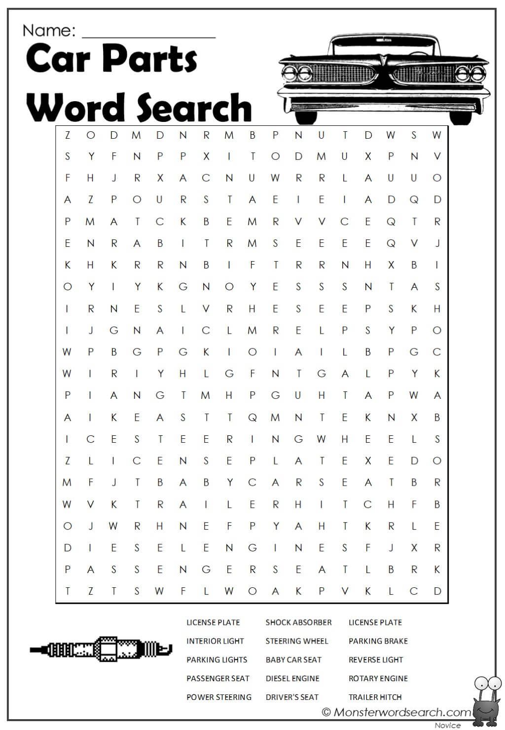 Car parts word search word find spring words word puzzles