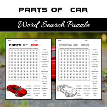 Parts of car word search puzzle