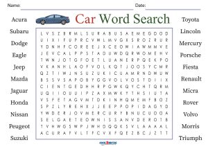 Printable car word search