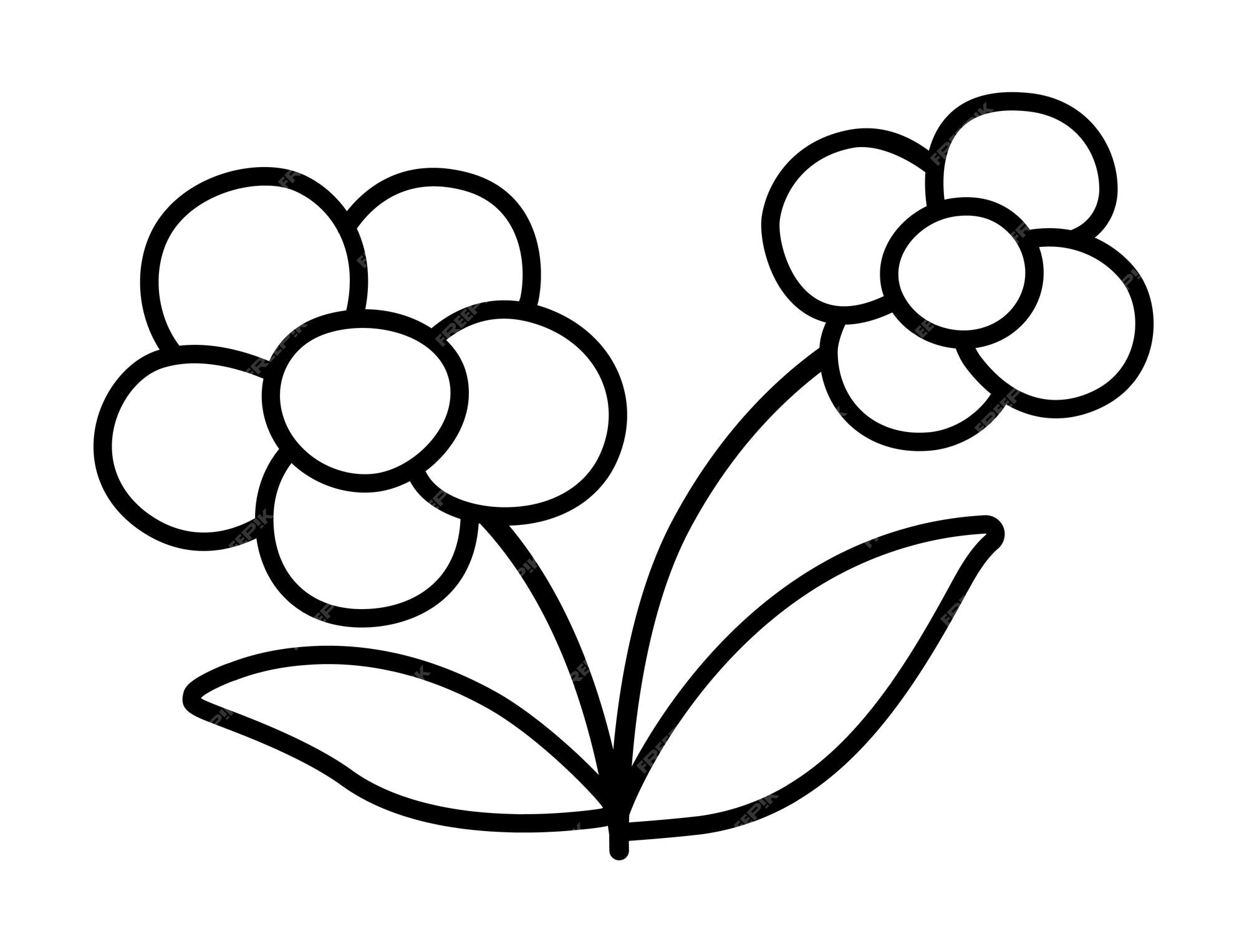 Premium vector vector simple black and white flower icon first blooming plant outline illustration floral line clipart cute summer bloom coloring page isolated on white background
