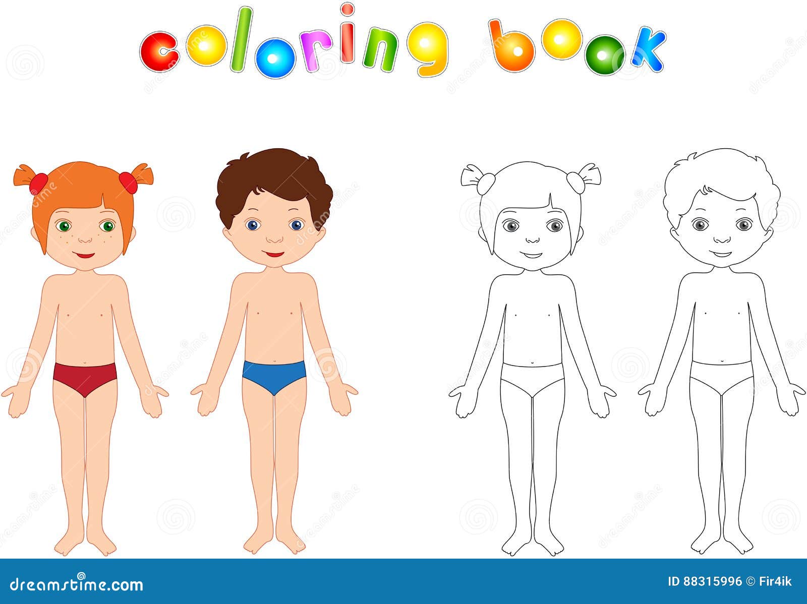 Boy and girl unclothed educational coloring book for kids stock vector