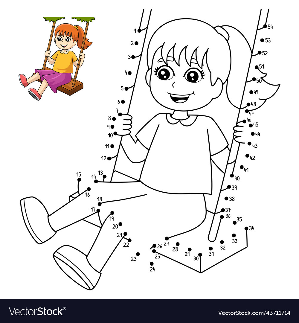 Dot to girl on a swing coloring page for kids vector image