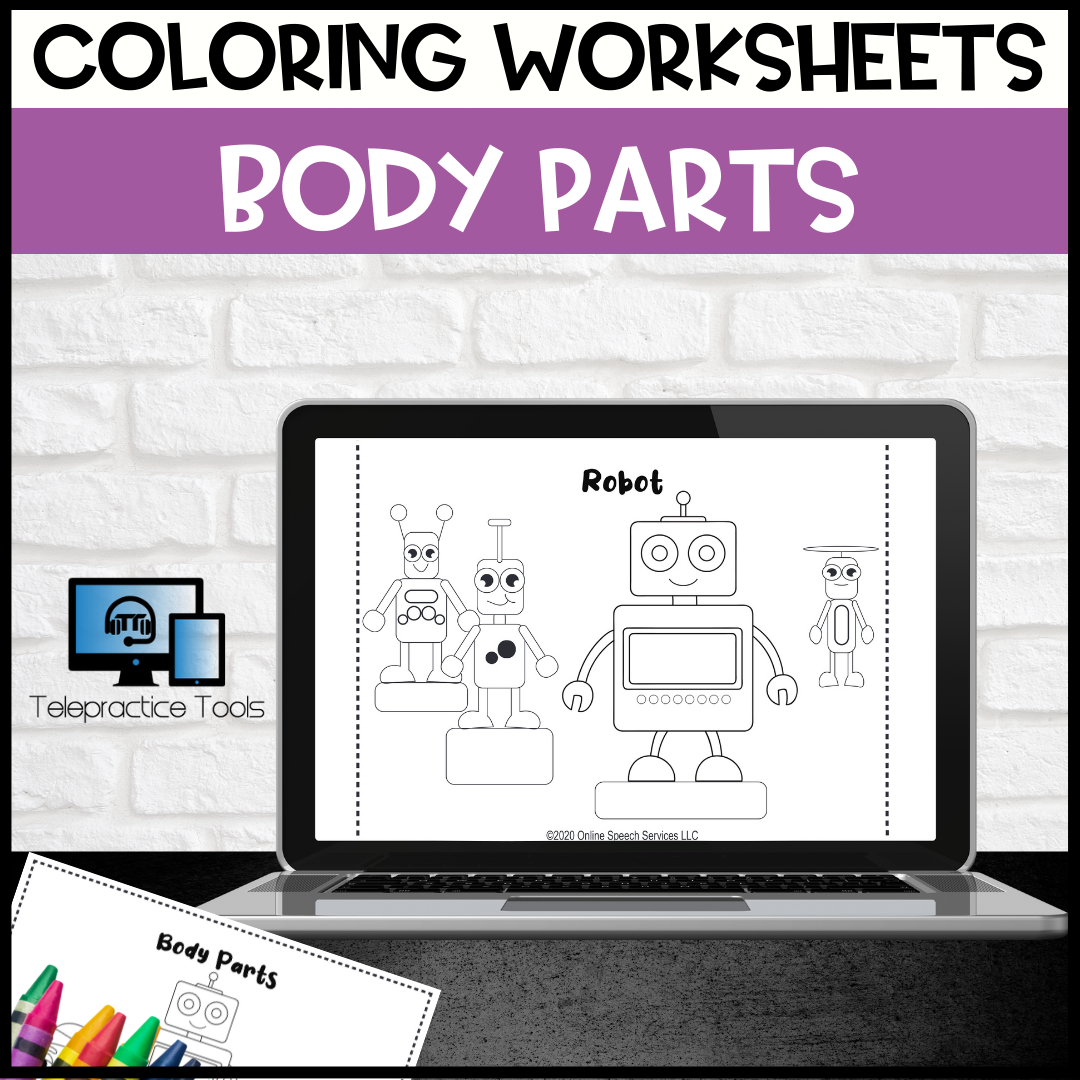 Body parts themed coloring worksheets for preschool and ei telepractice tools