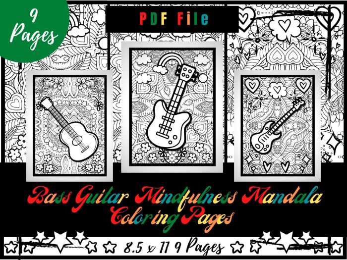 Bass guitar mindfulness mandala coloring pages music coloring printable sheets teaching resources