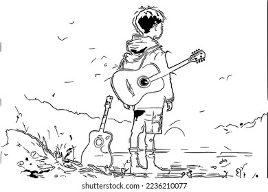 Guitar coloring page stock photos and pictures
