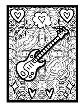 Bass guitar mindfulness mandala coloring pages music coloring printable sheets