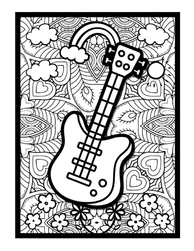 Bass guitar mindfulness mandala coloring pages music coloring printable sheets teaching resources