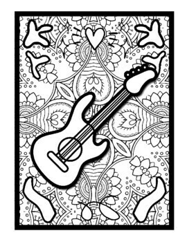 Bass guitar mindfulness mandala coloring pages music coloring printable sheets
