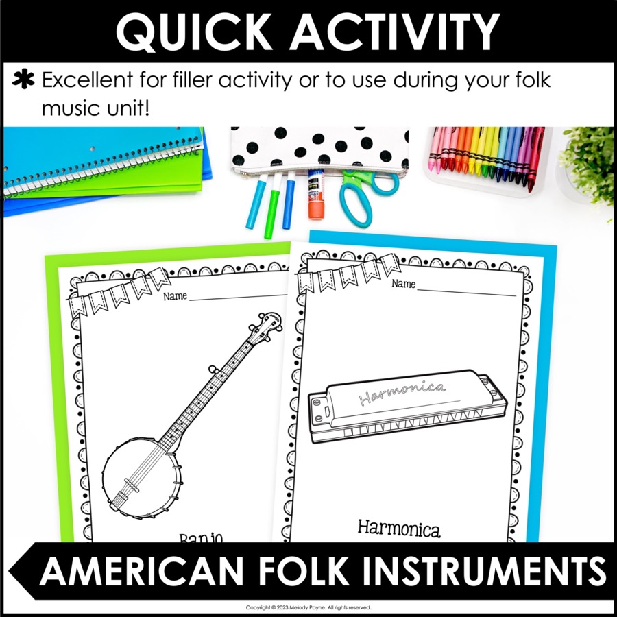 American folk instruments coloring pages for elementary music class