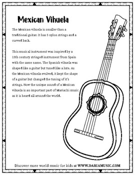Mexican vihuela musical instrument coloring page by world music with daria