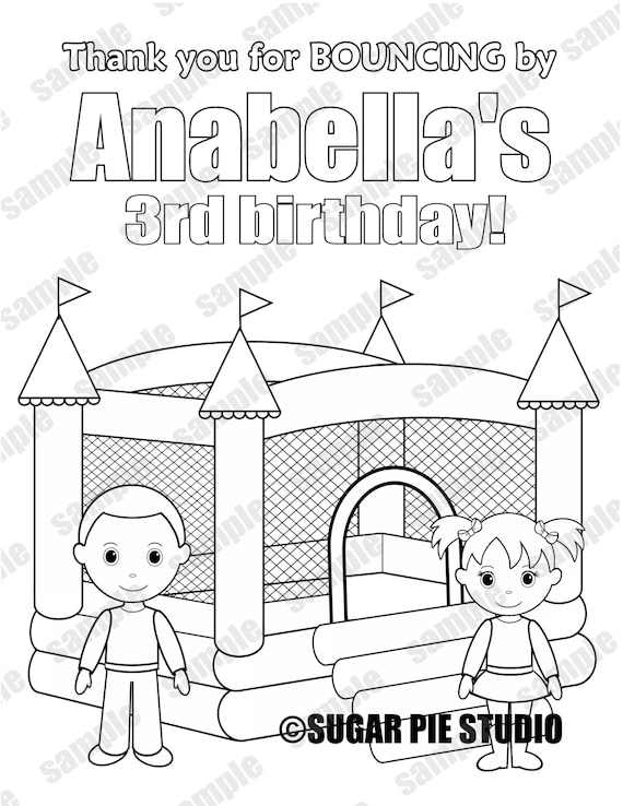 Personalized bounce house coloring page birthday party favor colouring activity sheet personalized printable template