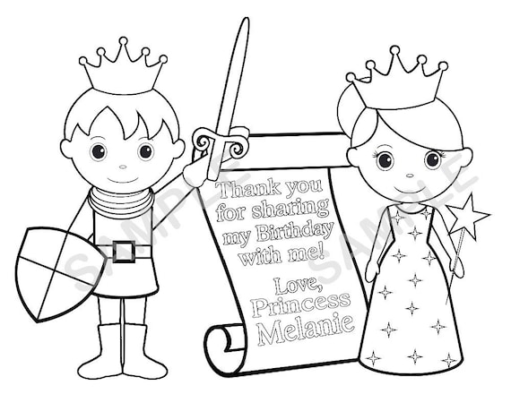 Personalized prince coloring page birthday party favor colouring activity sheet personalized printable template
