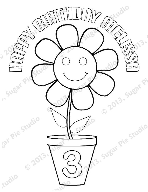 Personalized flowers coloring page birthday party favor colouring activity sheet personalized printable template