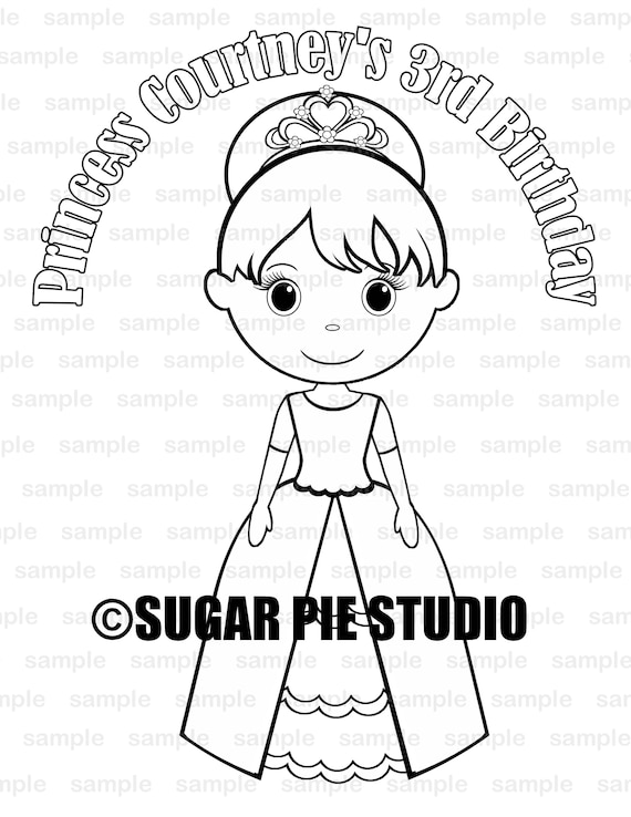 Personalized princess coloring page birthday party favor colouring activity sheet personalized printable template