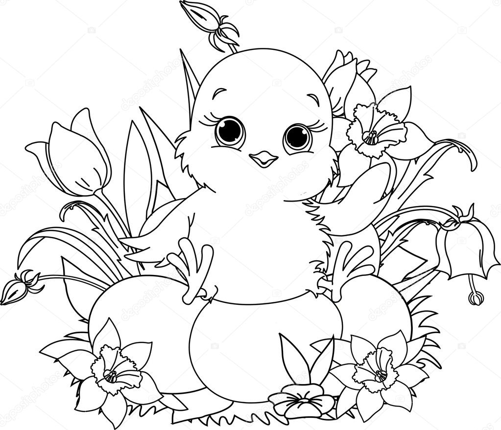 Happy easter chick coloring page stock vector by dazdraperma