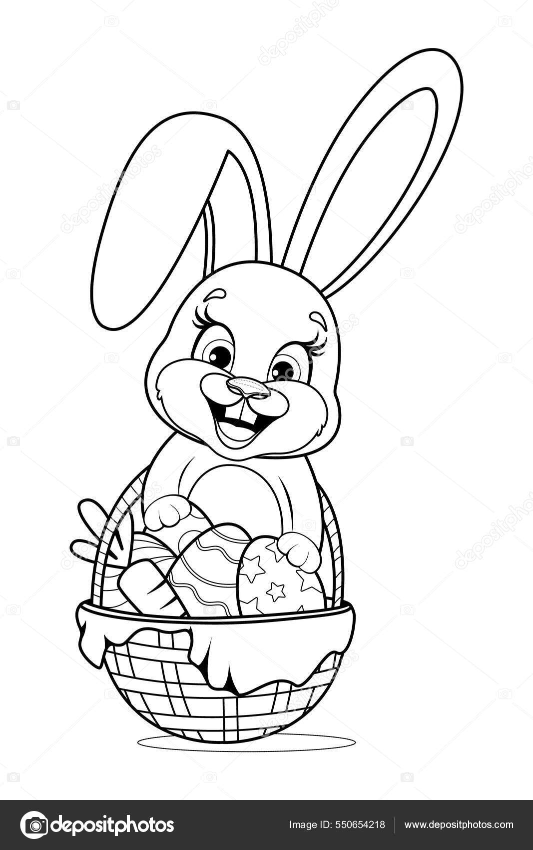 Coloring page cute cheerful bunny easter basket stock vector by vkofficeoduagmail