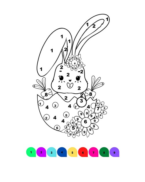 Premium vector easter coloring page for kids color by number easter drawing