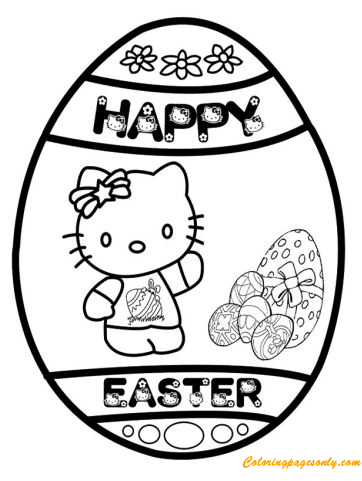 Easter egg hello kitty coloring page
