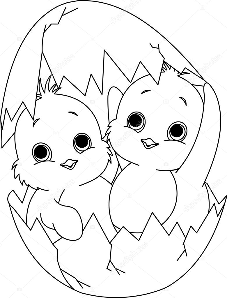 Duas galinhas da pãscoa no ovo desenho para colorir imagem vetorial de dazdraperma