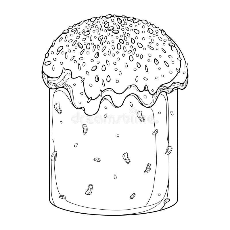 Vector contorno pastel de pascua o pan dulce de pascua o paska con polvo en negro aislado sobre fondo blanco ilustraciãn del vector
