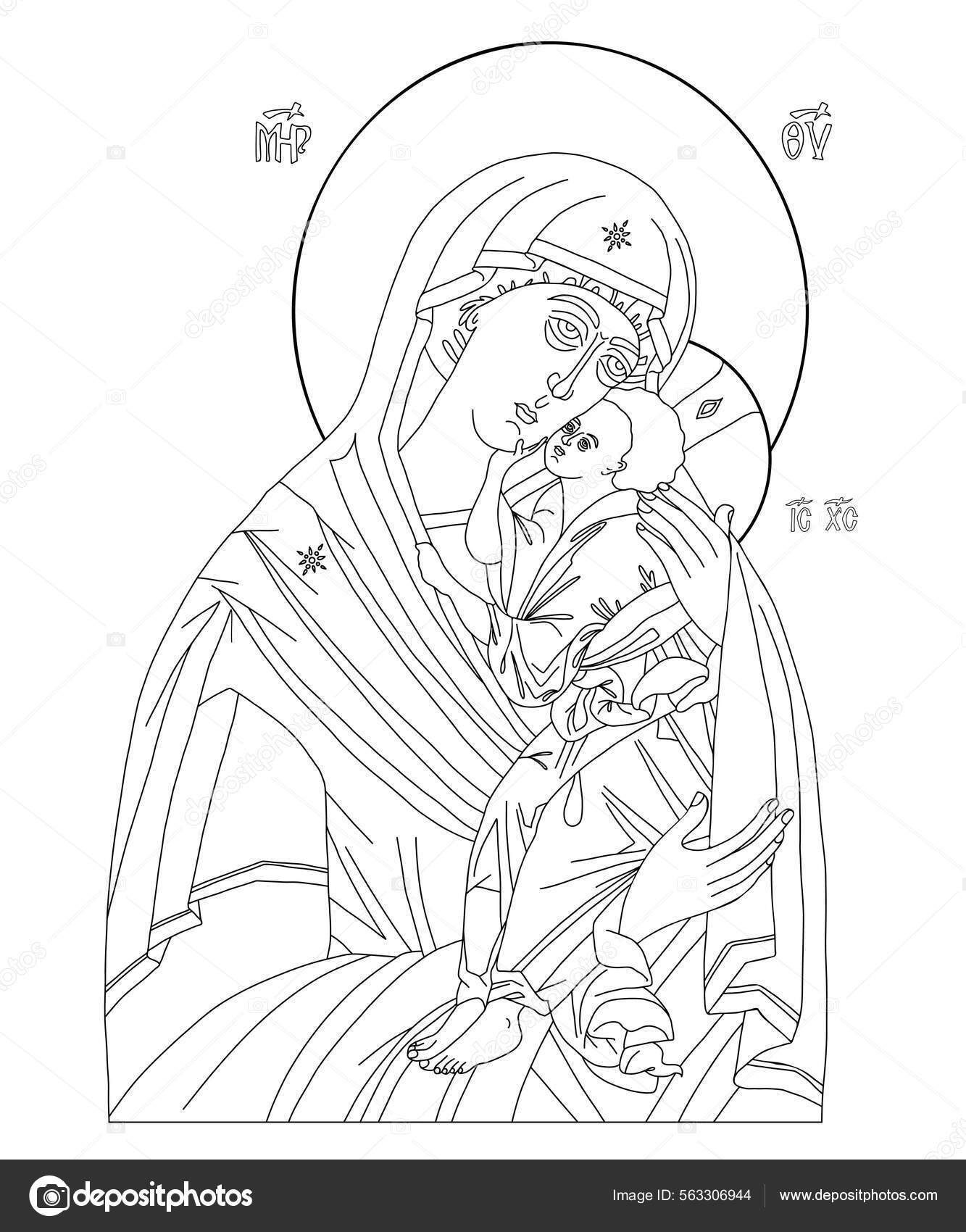 Icono ortodoxo virgen santa madre dios madre dios reina del vector de stock por lysakluda