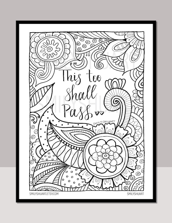 This too shall pass instant download printable motivational quotes zentangle adult colouring page mindfulness coloring quarantine art