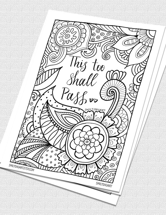 This too shall pass instant download printable motivational quotes zentangle adult colouring page mindfulness coloring quarantine art