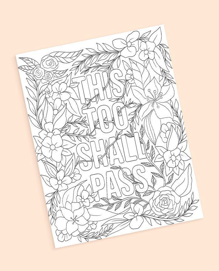 Floral quote motivation coloring page free digital download