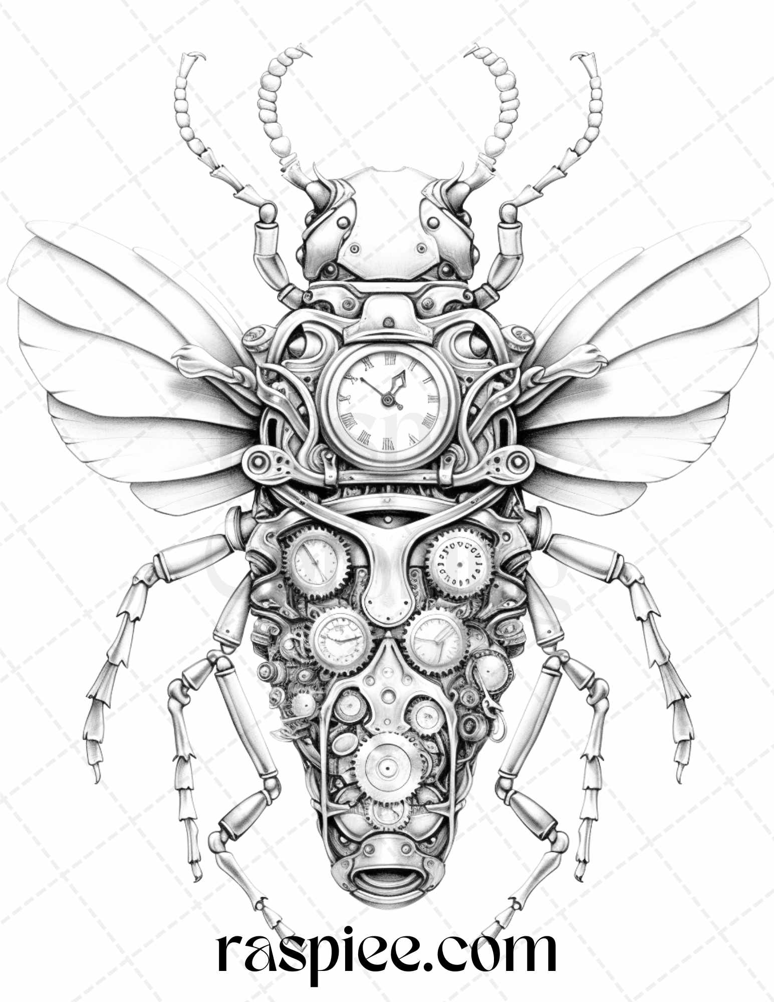 Steampunk bugs grayscale coloring pages printable for adults pdf f â coloring