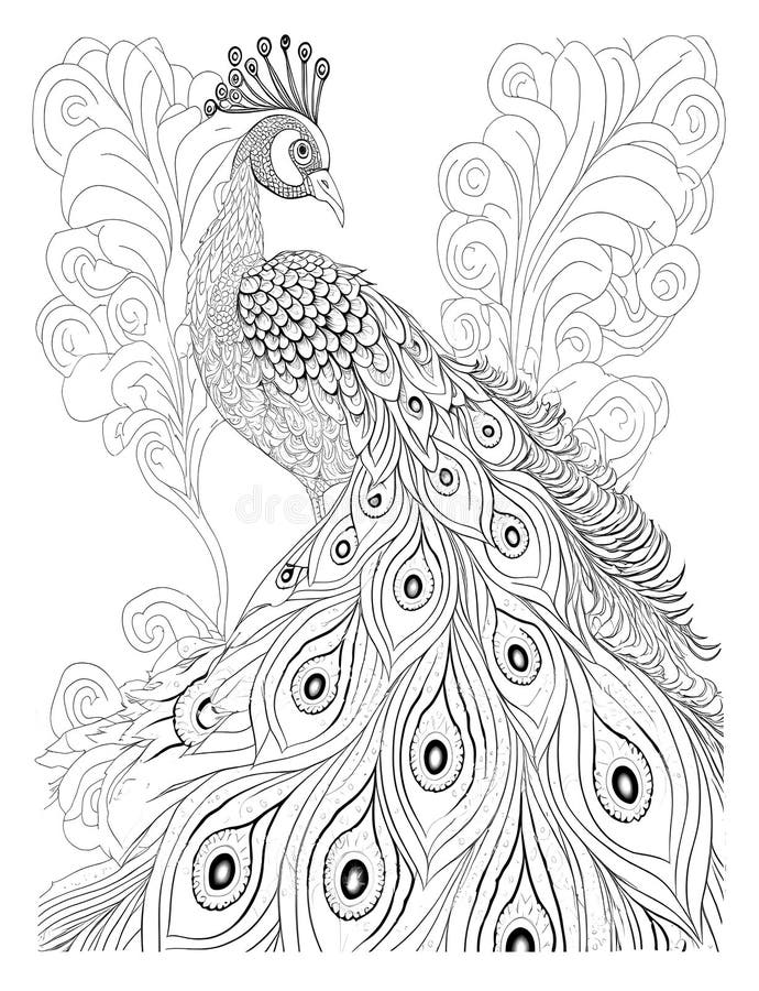 Peacock coloring page stock illustrations â peacock coloring page stock illustrations vectors clipart