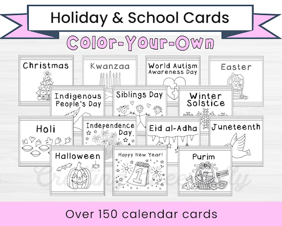 Holiday calendar cards usa holidays observances more coloring pages childrens calendar instant digital download