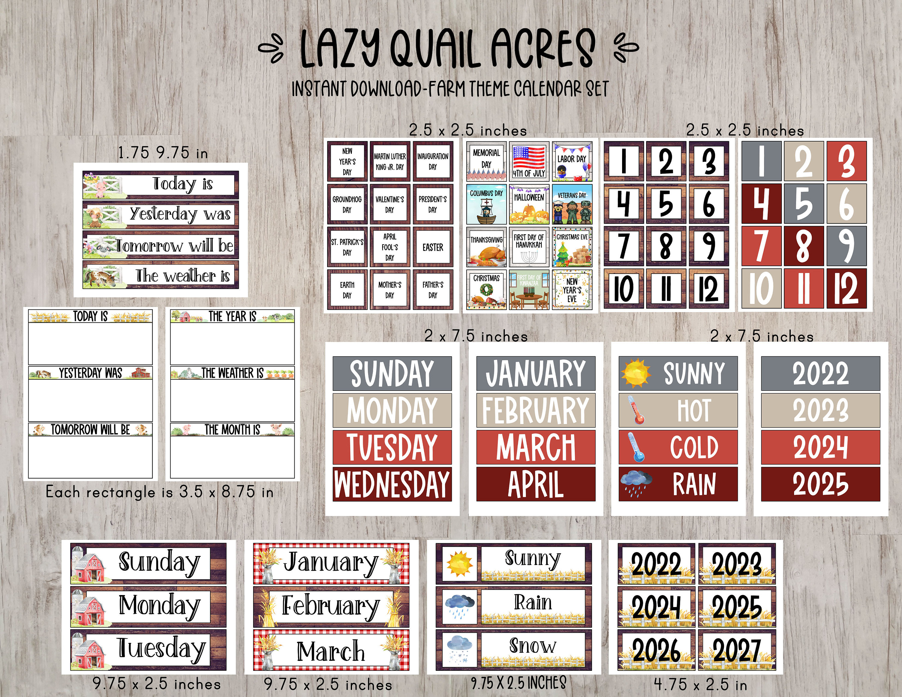 Printable classroom calendar farm theme calendar set classroom decor ideas farm class decorations lazy quail acres collection
