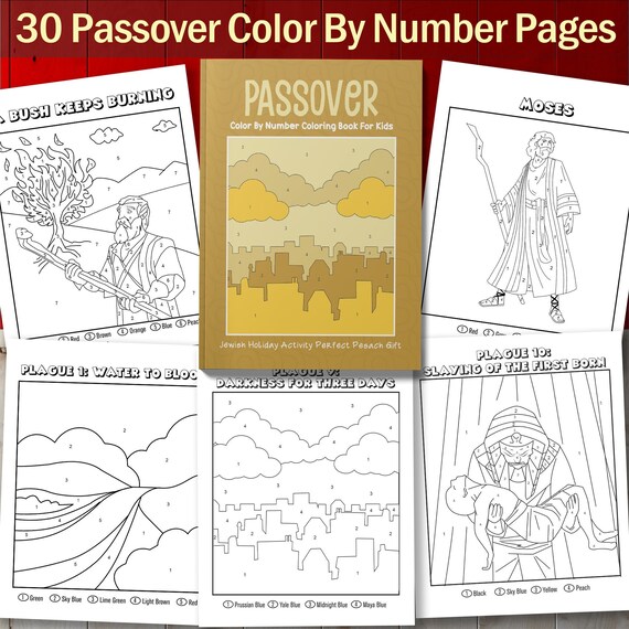Best value passover color by number coloring book for kids instant download jewish holiday activity perfect pesach gift jewish activity