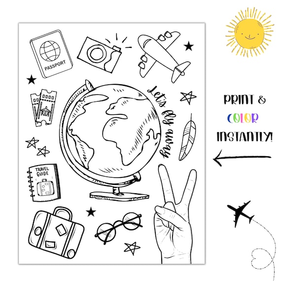 Printable travel coloring page vacation coloring page for kids and adults download now