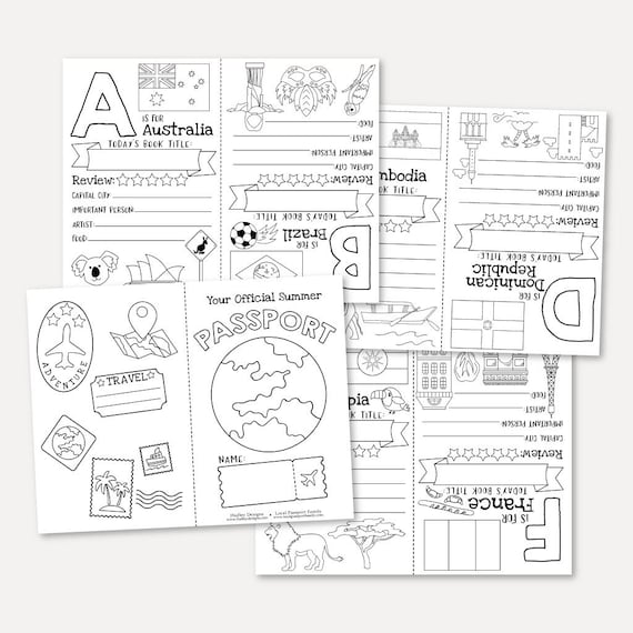 Alphabet passport printable learning letters coloring pages kids travel activity book folding folding pattern childrens travel sheet pdf